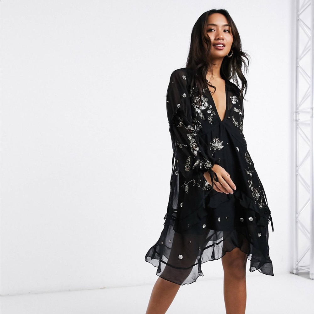 ASOS Petite SmockMiniDress w/Cluster Embellishment